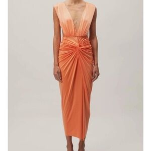 Baobab Collection Orange Plunge Neck Cocktail Gown